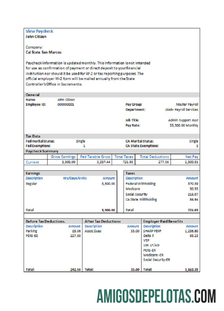 Empresa de serviços de folha de pagamento dos EUA Cal State San Marcos exemplo